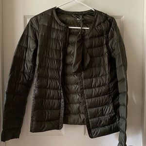 Olive structured lightweight puffer jacket